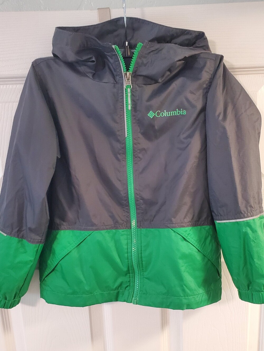 Columbia Kids Green and Gray Hooded Rain Jacket
